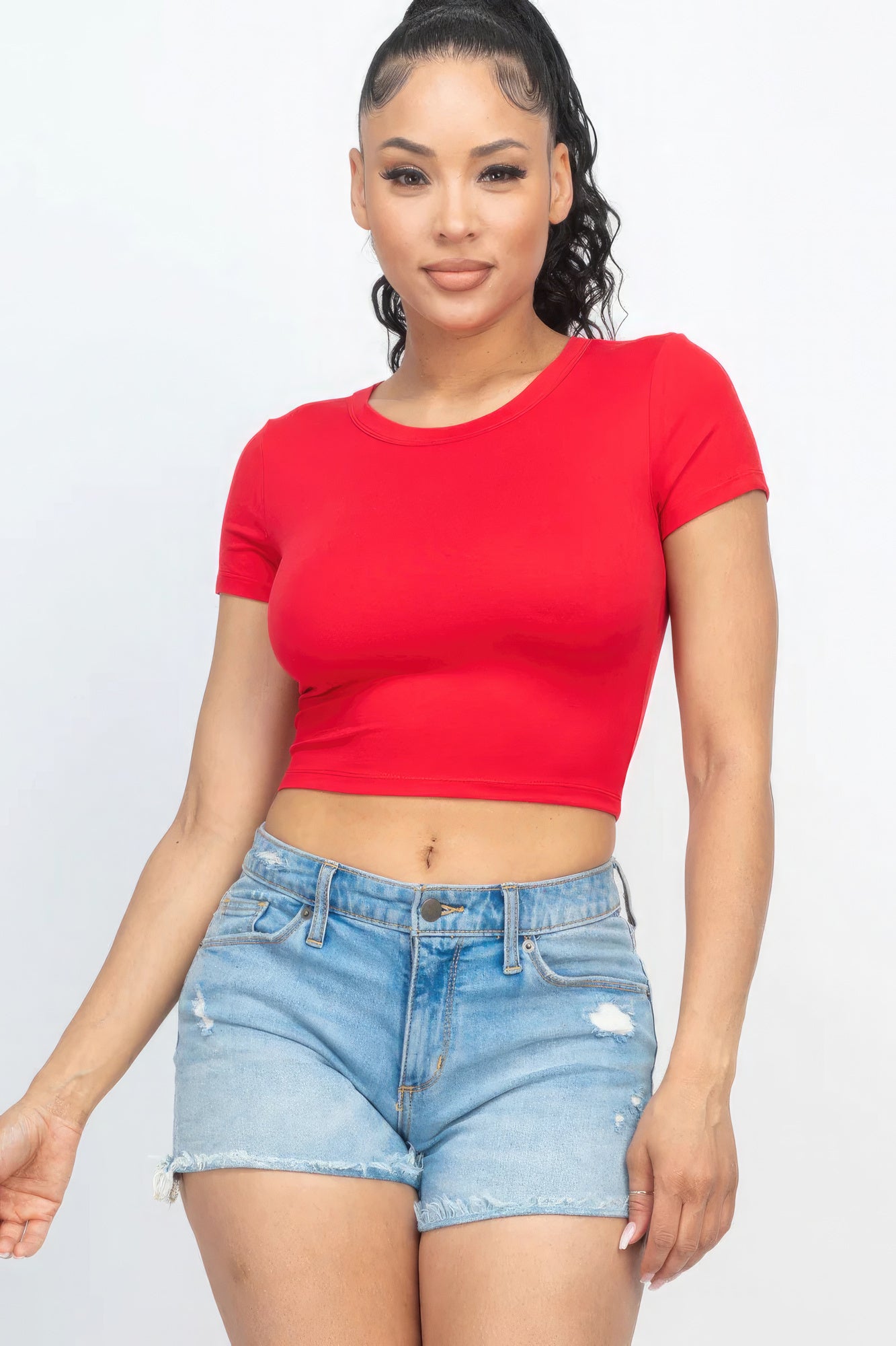 Short Sleeve Roundneck Crop Top